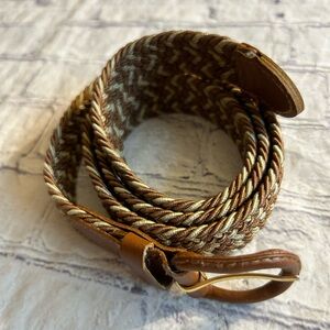 VINTAGE MADE IN TAIWAN BROWN/TAN BRAIDED STRETCH COVERED BUCKLE MENS BELT L38-40